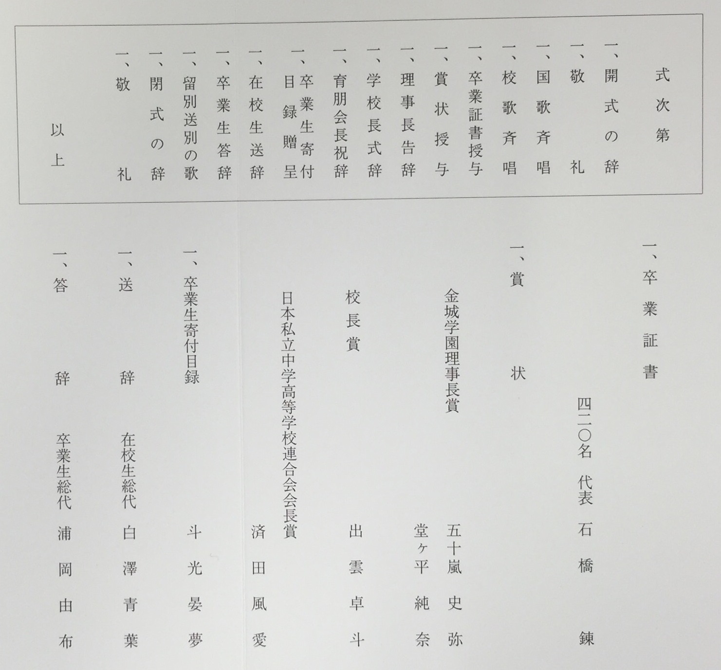 式次第(代表生徒)